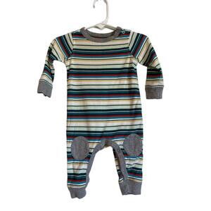 Tea Collection striped one piece long pants & sleeves cotton lightweight 3-6mo